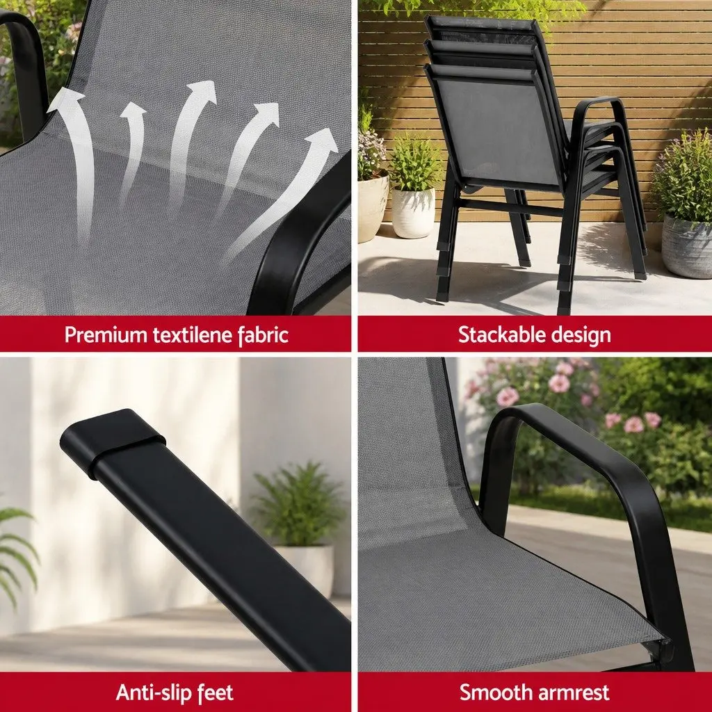 Stackable Outdoor Dining Chairs Grey Patio Set