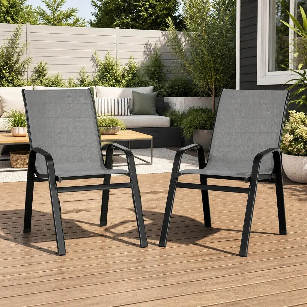 Stackable Outdoor Dining Chairs Grey Patio Set