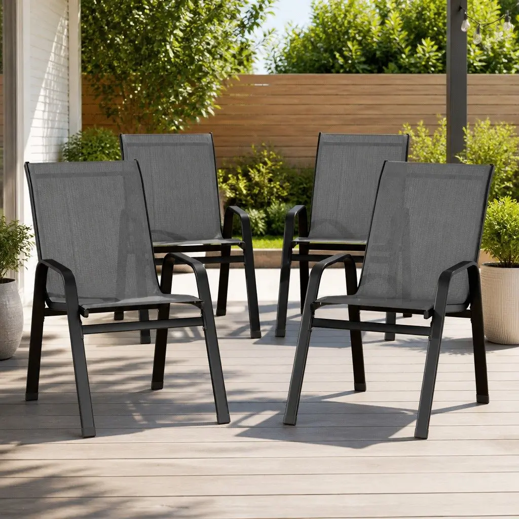 Grey Stackable Outdoor Dining Chairs Set of 4