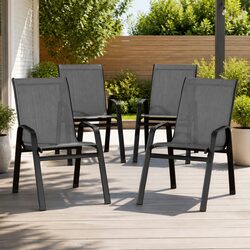 Durable Grey Stackable Outdoor Dining Chairs Set of 4