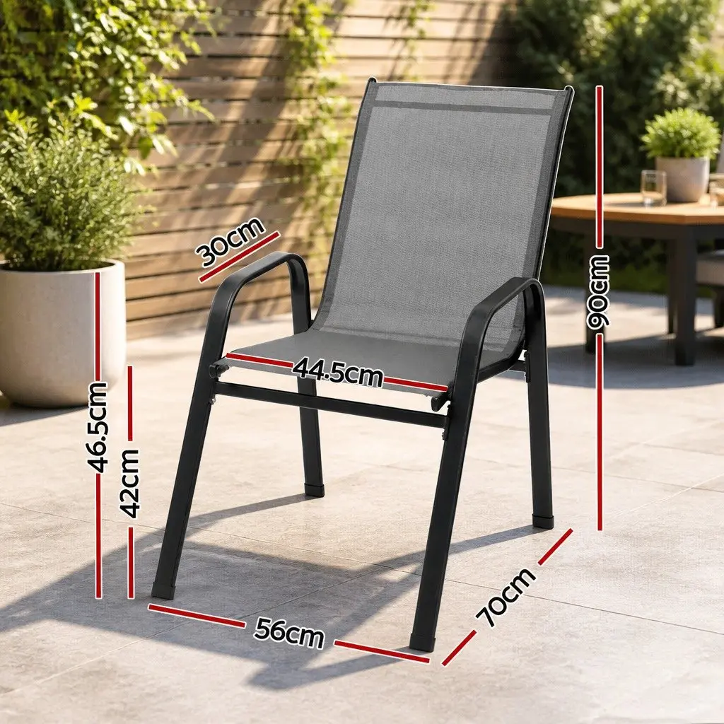 Grey Stackable Outdoor Dining Chairs Set of 4