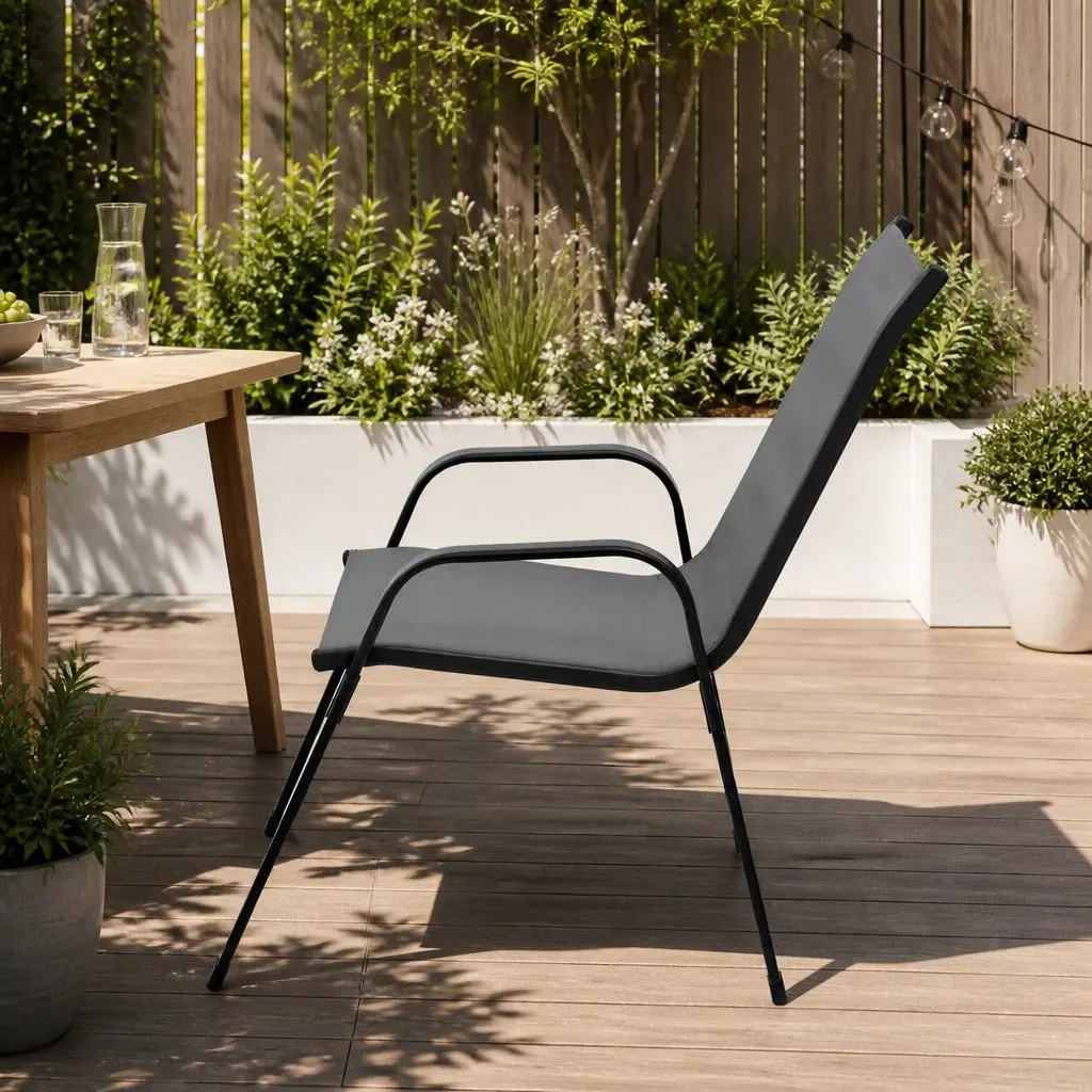 Grey Stackable Outdoor Dining Chairs Set of 4