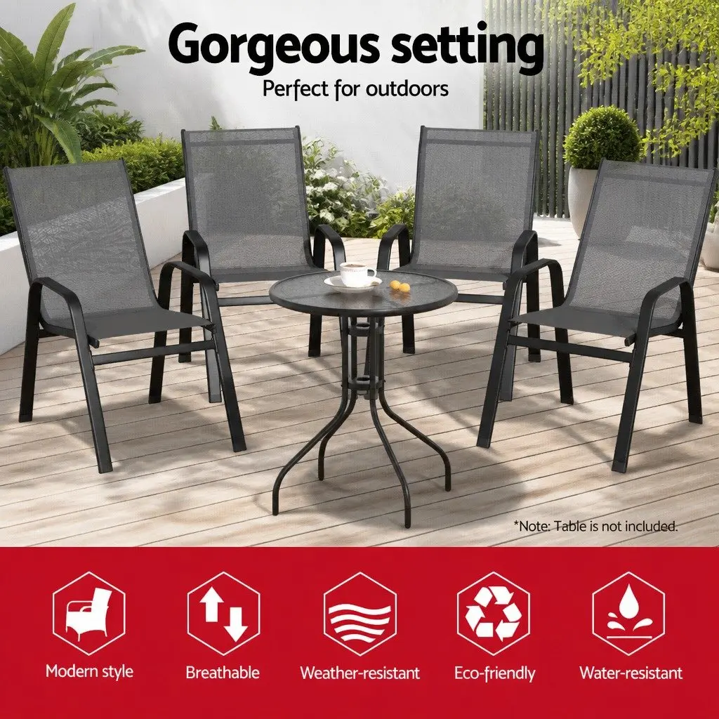 Grey Stackable Outdoor Dining Chairs Set of 4