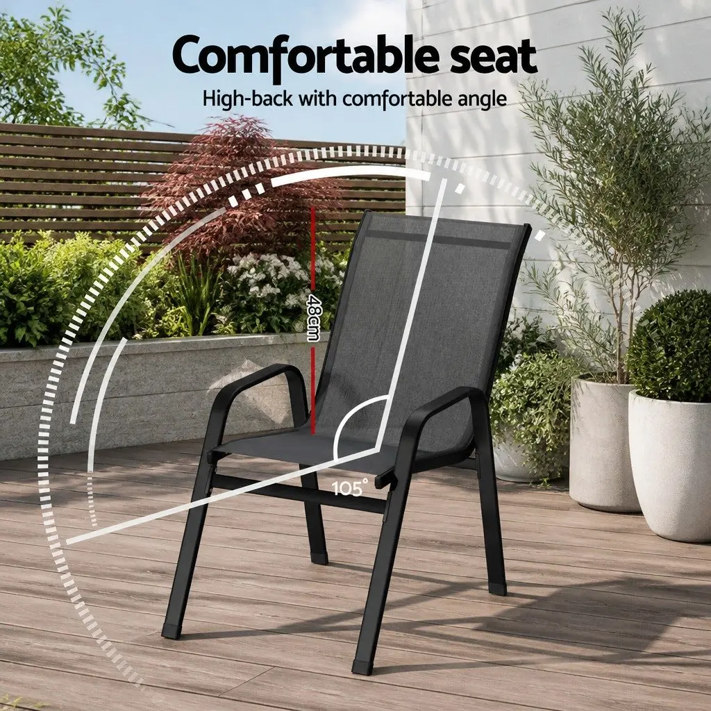 Grey Stackable Outdoor Dining Chairs Set of 4
