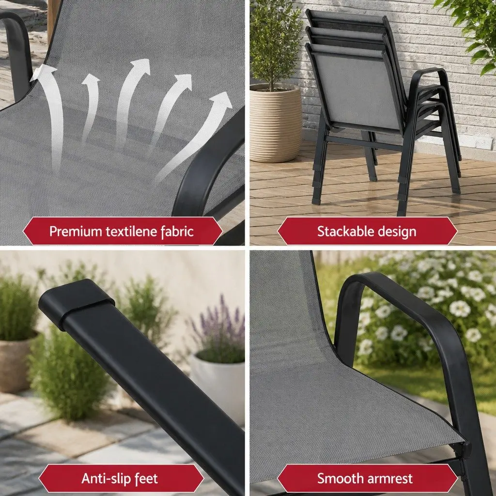 Grey Stackable Outdoor Dining Chairs Set of 4