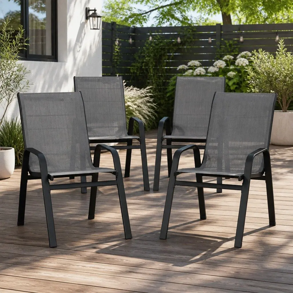 Grey Stackable Outdoor Dining Chairs Set of 4