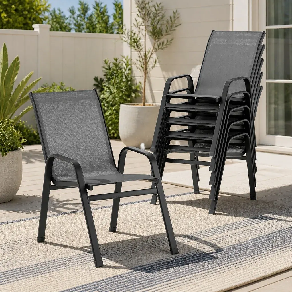 Outdoor Dining Chairs Set of 6 Grey Steel Frame