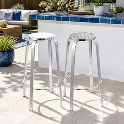 Set of 2 Silver Aluminum Outdoor Bar Stools