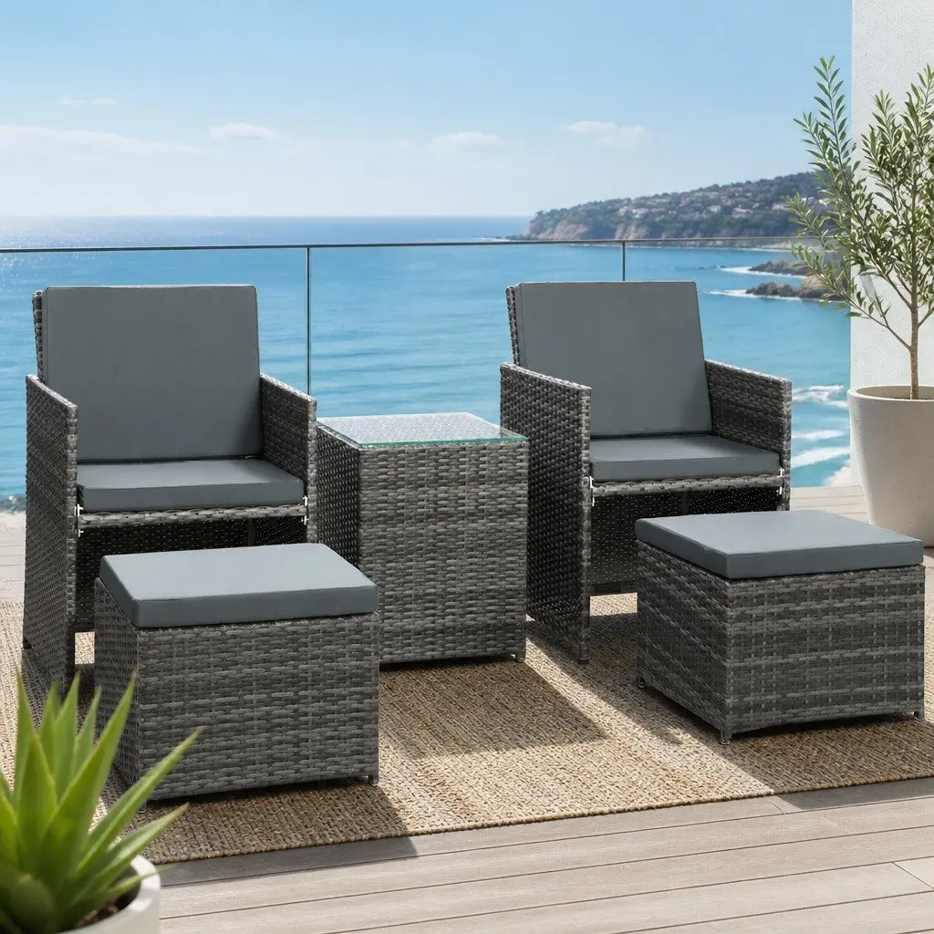 5-Piece Wicker Outdoor Bistro Set with Ottoman