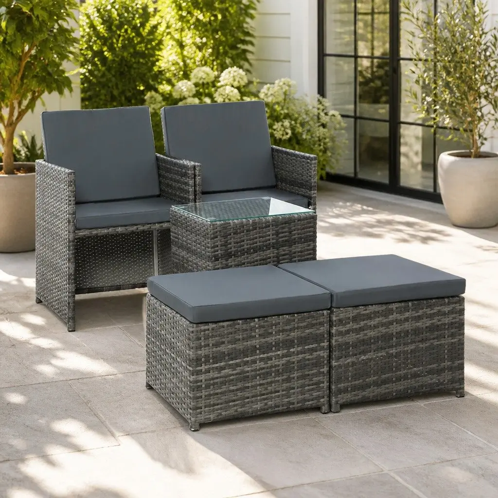 5 Piece Wicker Outdoor Bistro Set PE Wicker Aluminium Frame Yellow