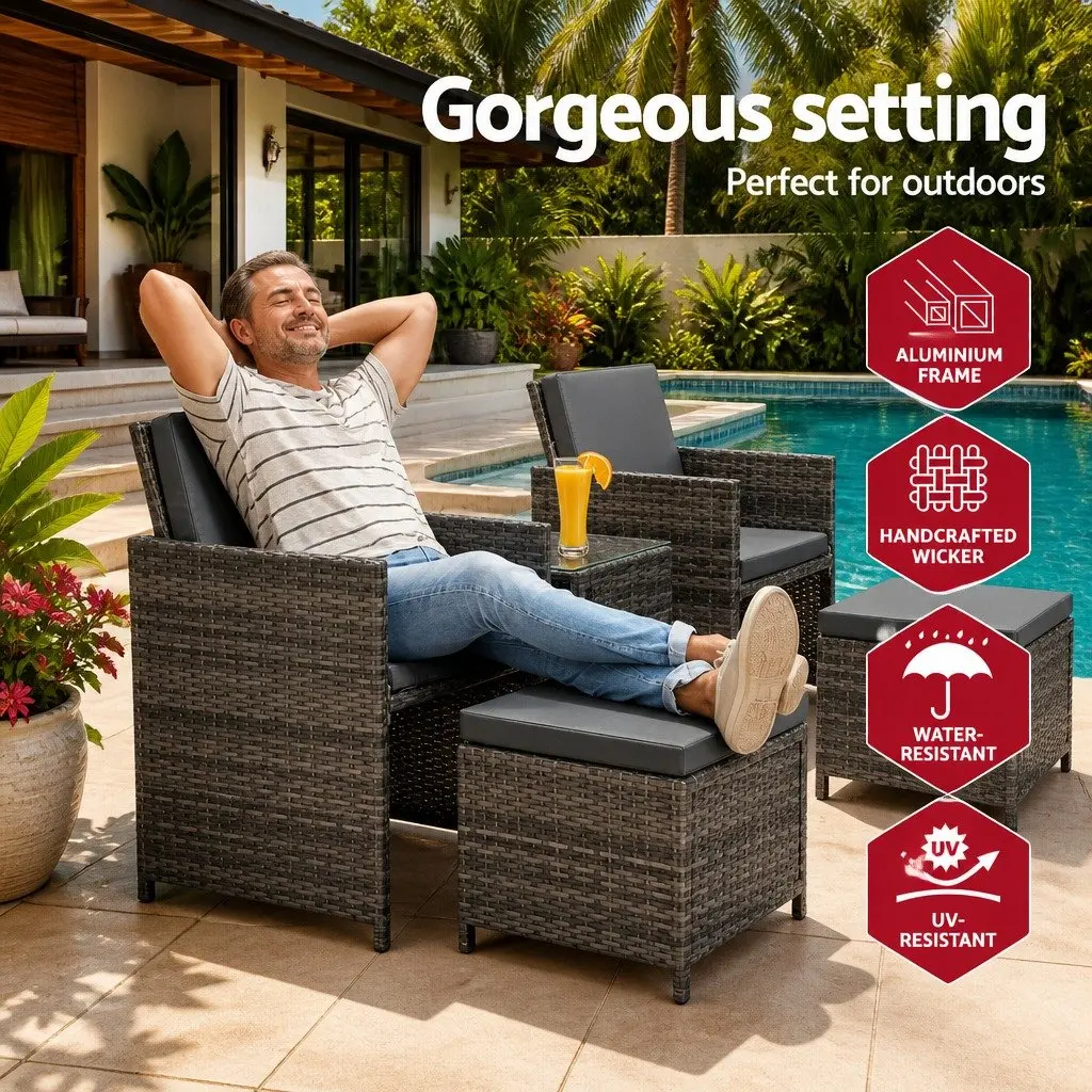 5 Piece Wicker Outdoor Bistro Set PE Wicker Aluminium Frame Yellow
