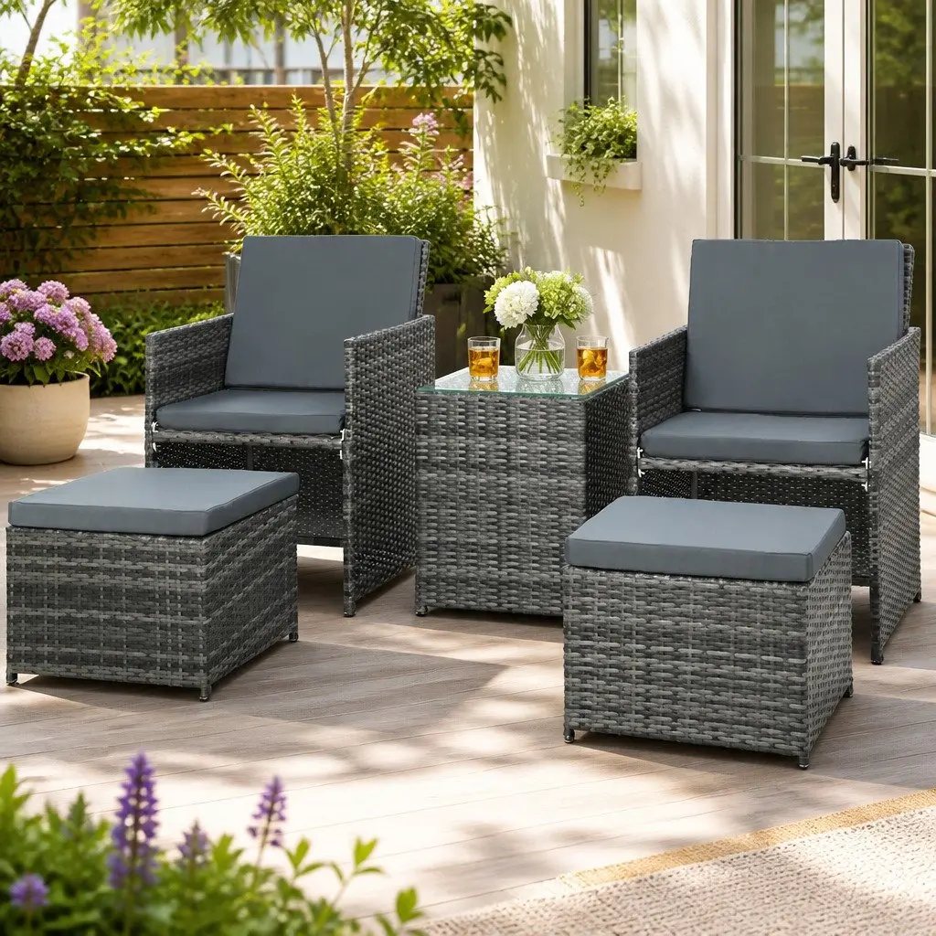 5 Piece Wicker Outdoor Bistro Set PE Wicker Aluminium Frame Yellow