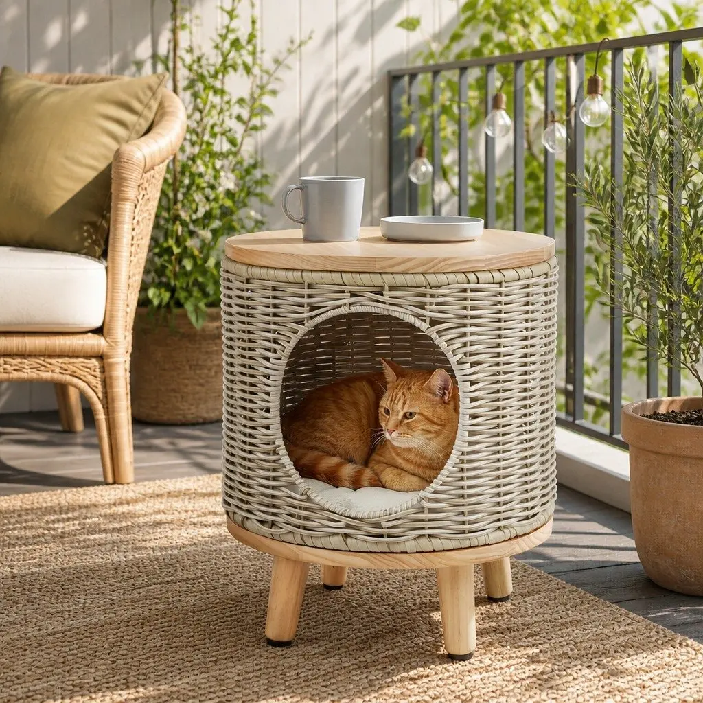 Wicker Side Table with Durable Steel Frame