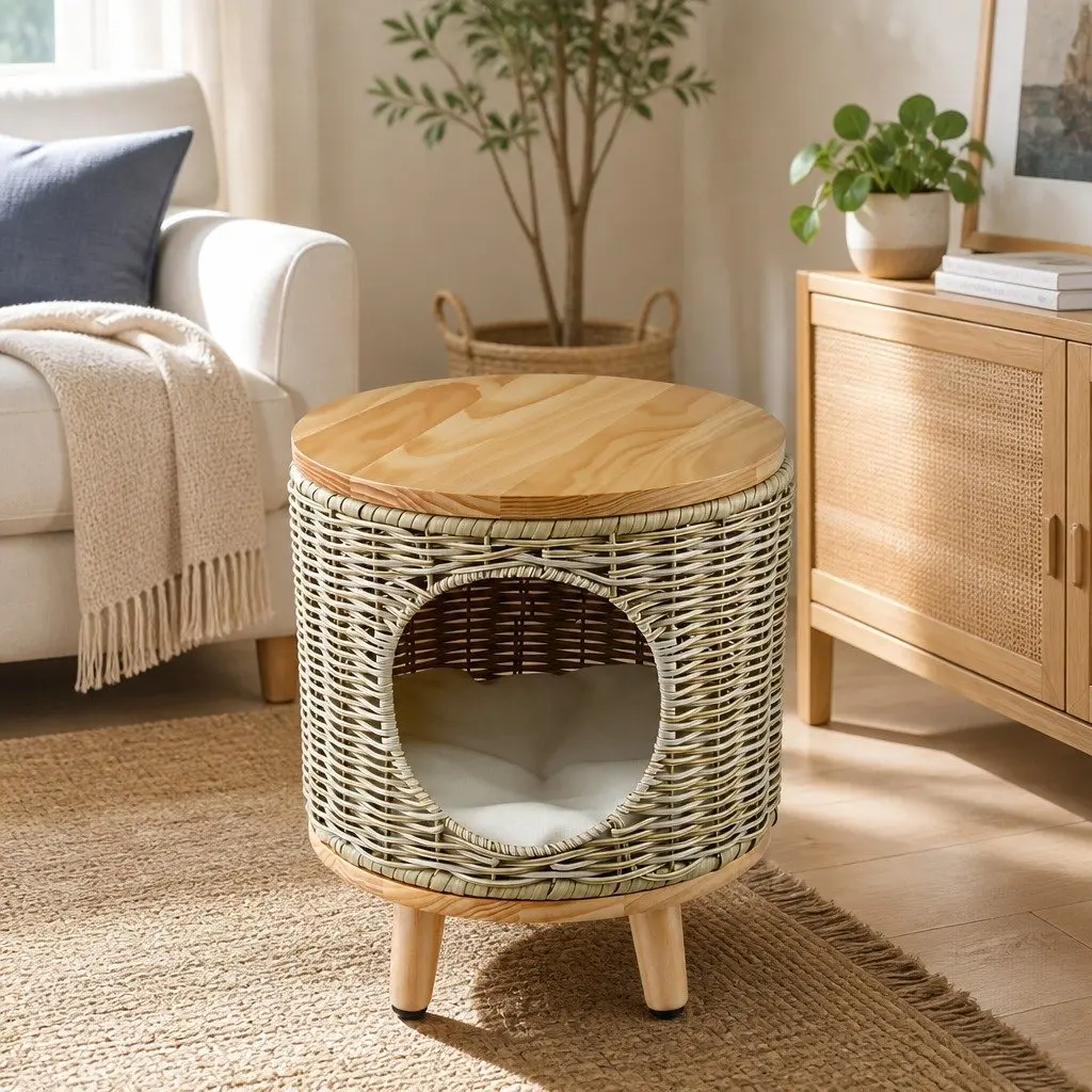 Wicker Side Table with Durable Steel Frame