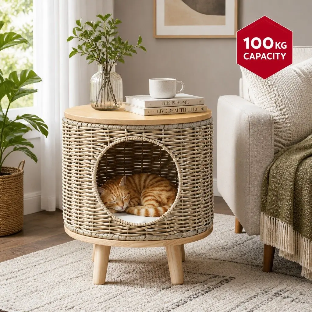 Wicker Side Table with Durable Steel Frame