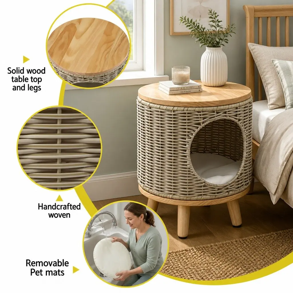 Wicker Side Table with Durable Steel Frame