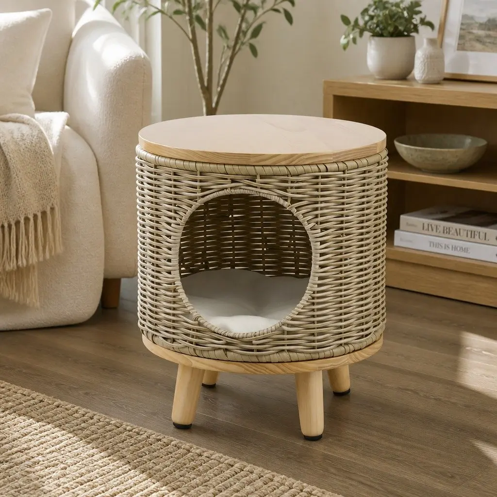 Wicker Side Table with Durable Steel Frame