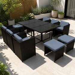 11-Piece Wicker Outdoor Dining Set for 10 in Black