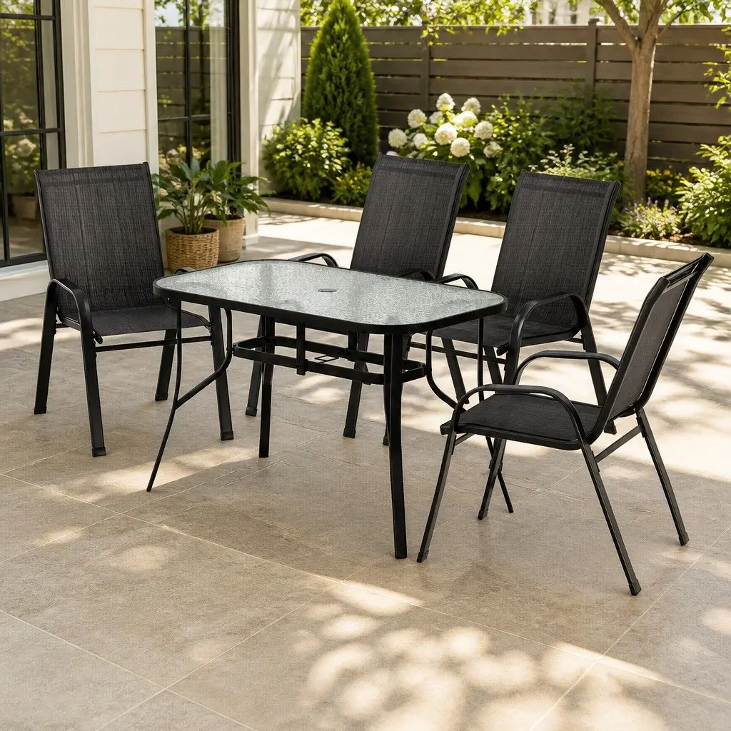 5 Piece Outdoor Dining Set with Stackable Chairs