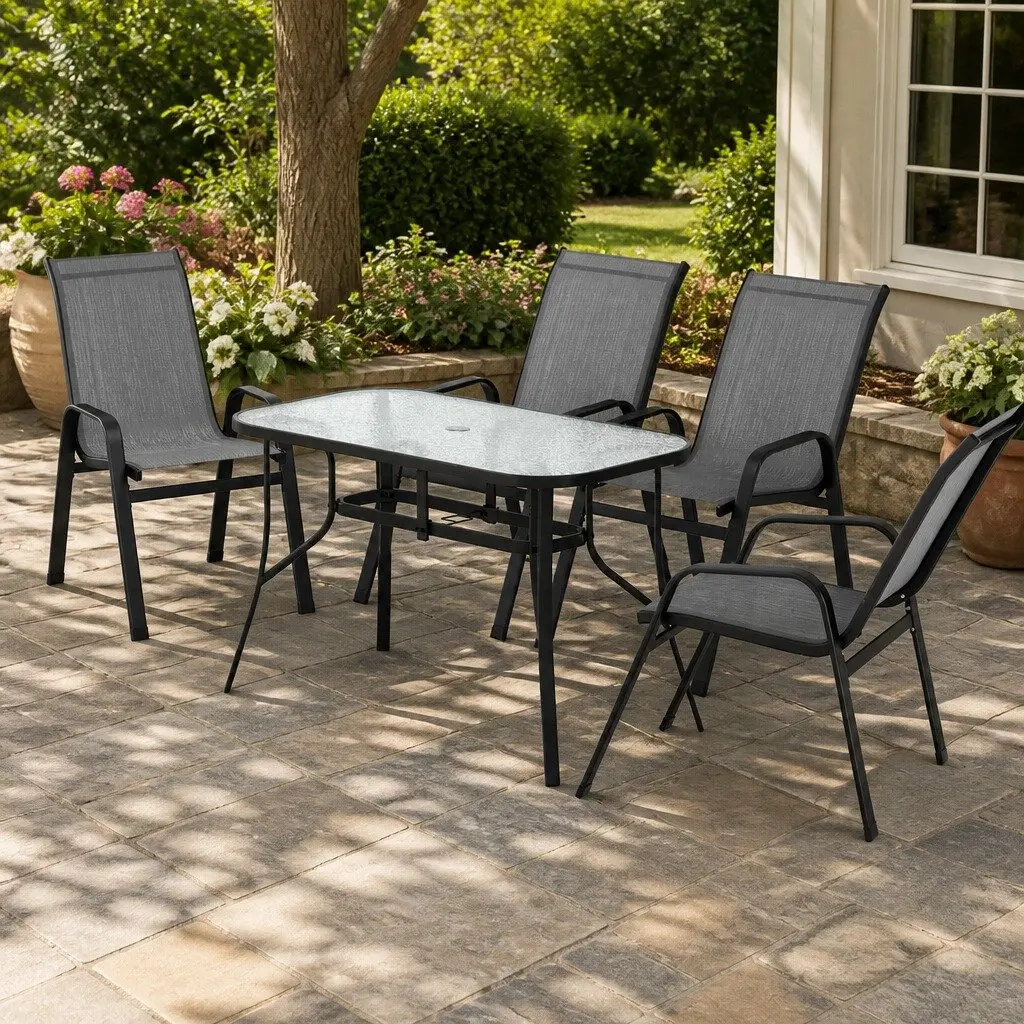 5 Piece Outdoor Dining Set with Glass Table