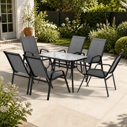 7 Piece Outdoor Dining Set Table Chairs Patio Furniture Garden Bistro Grey Black