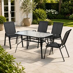 5 Piece Outdoor Dining Set with Black Steel Frame