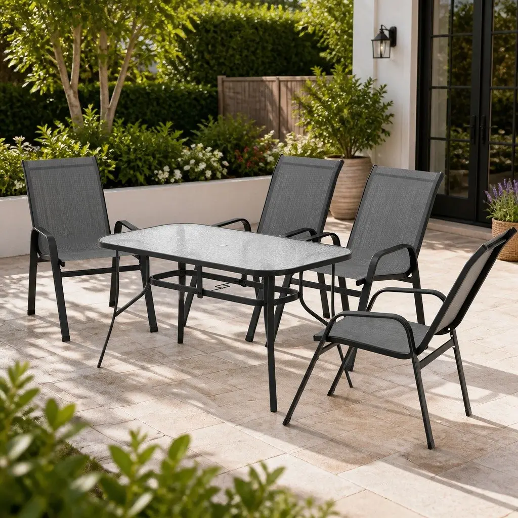 5-Piece Outdoor Dining Set with Stackable Chairs