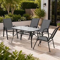 Outdoor Dining Set 5 Piece Patio Table Chairs Garden Furniture Stackable Grey