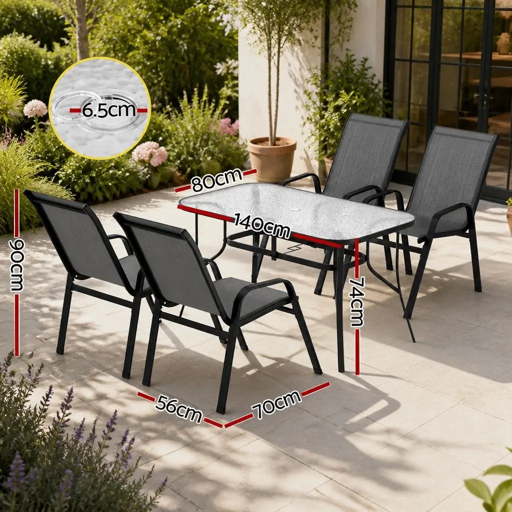 Outdoor Dining Set Steel Tempered Glass 5 Piece Grey