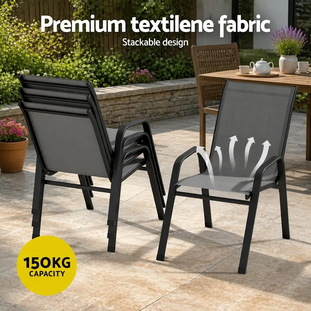 Outdoor Dining Set Steel Tempered Glass 5 Piece Grey