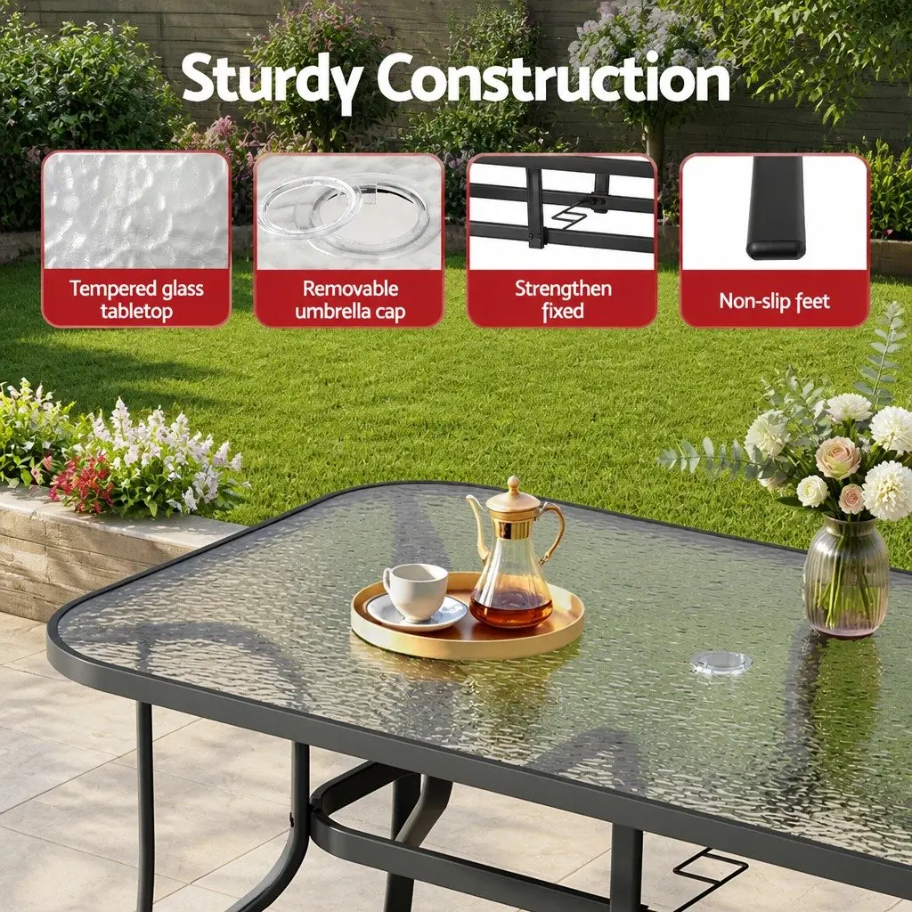 Outdoor Dining Set Steel Tempered Glass 5 Piece Grey