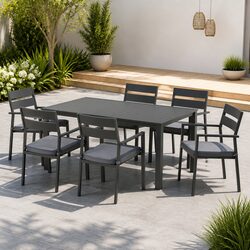Sturdy 7 Piece Outdoor Dining Set with Black Frame