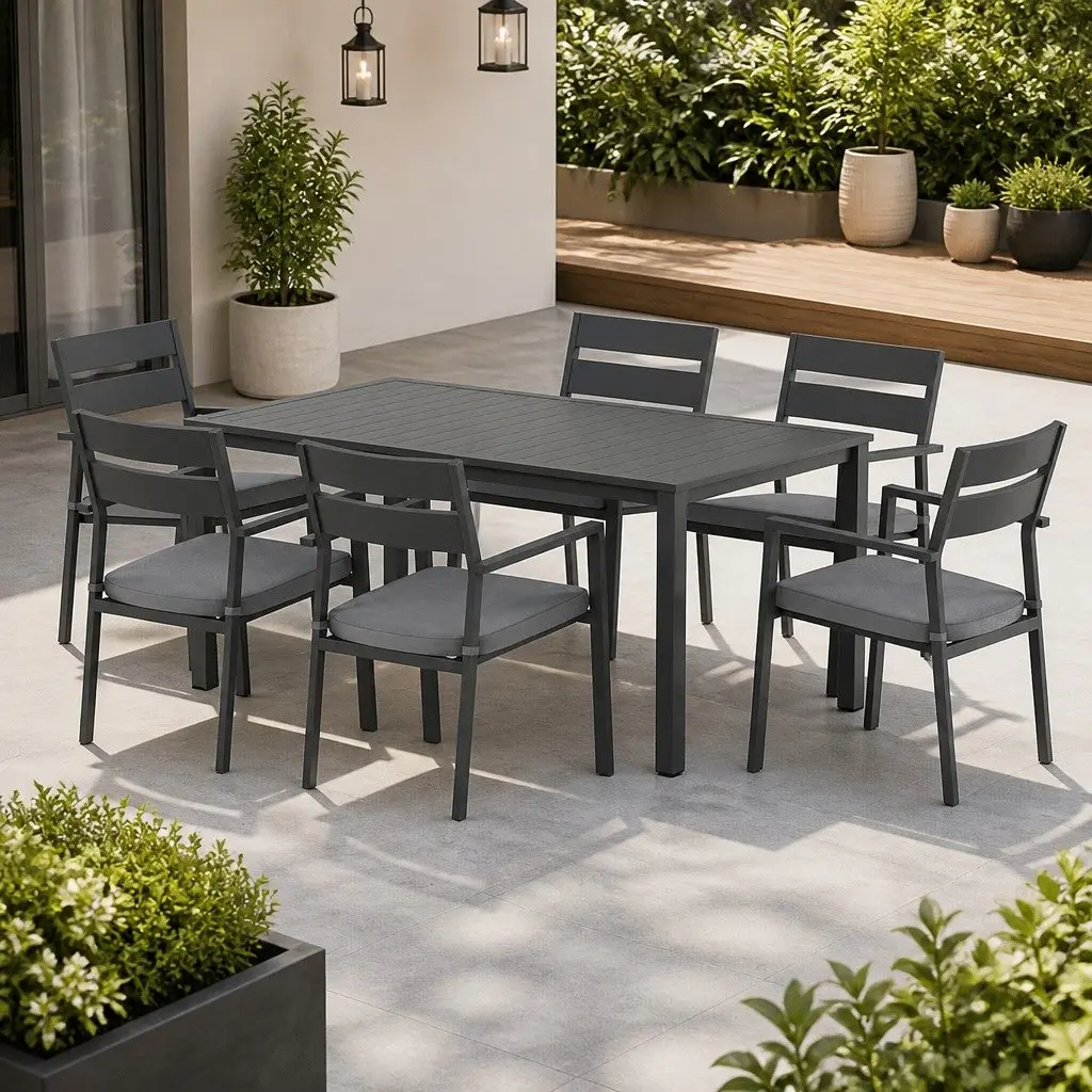 7 Piece Outdoor Dining Set with Black Frame