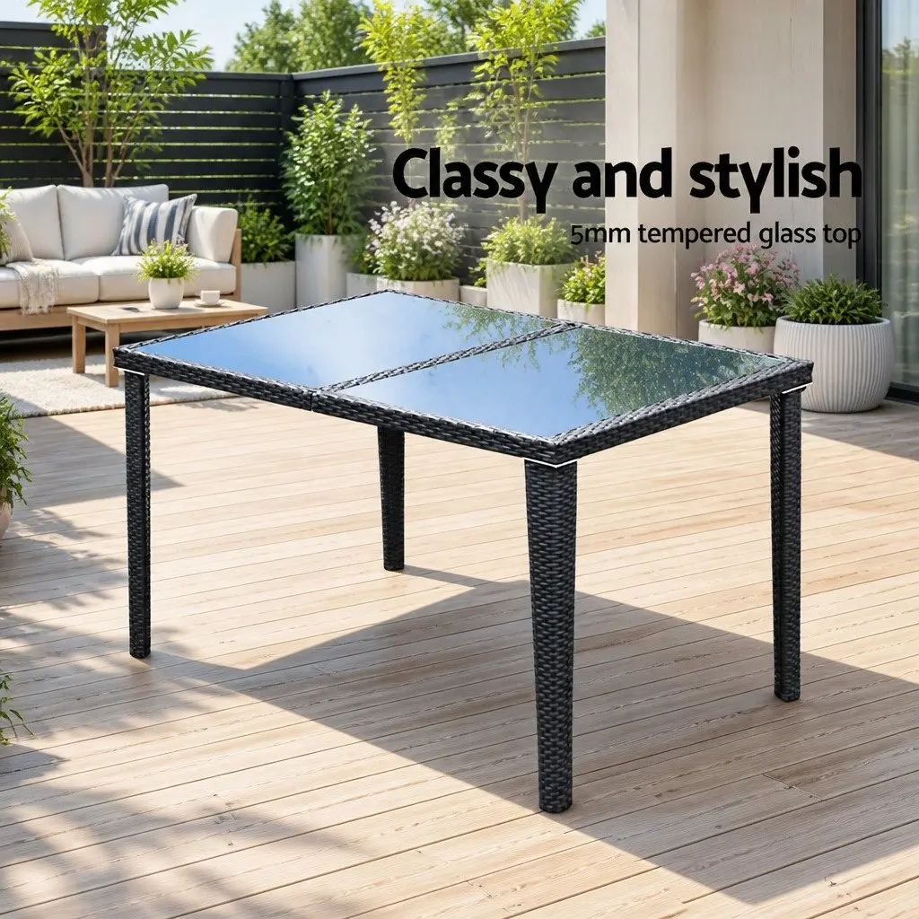 7-Piece Black Wicker Outdoor Dining Set with Cushions