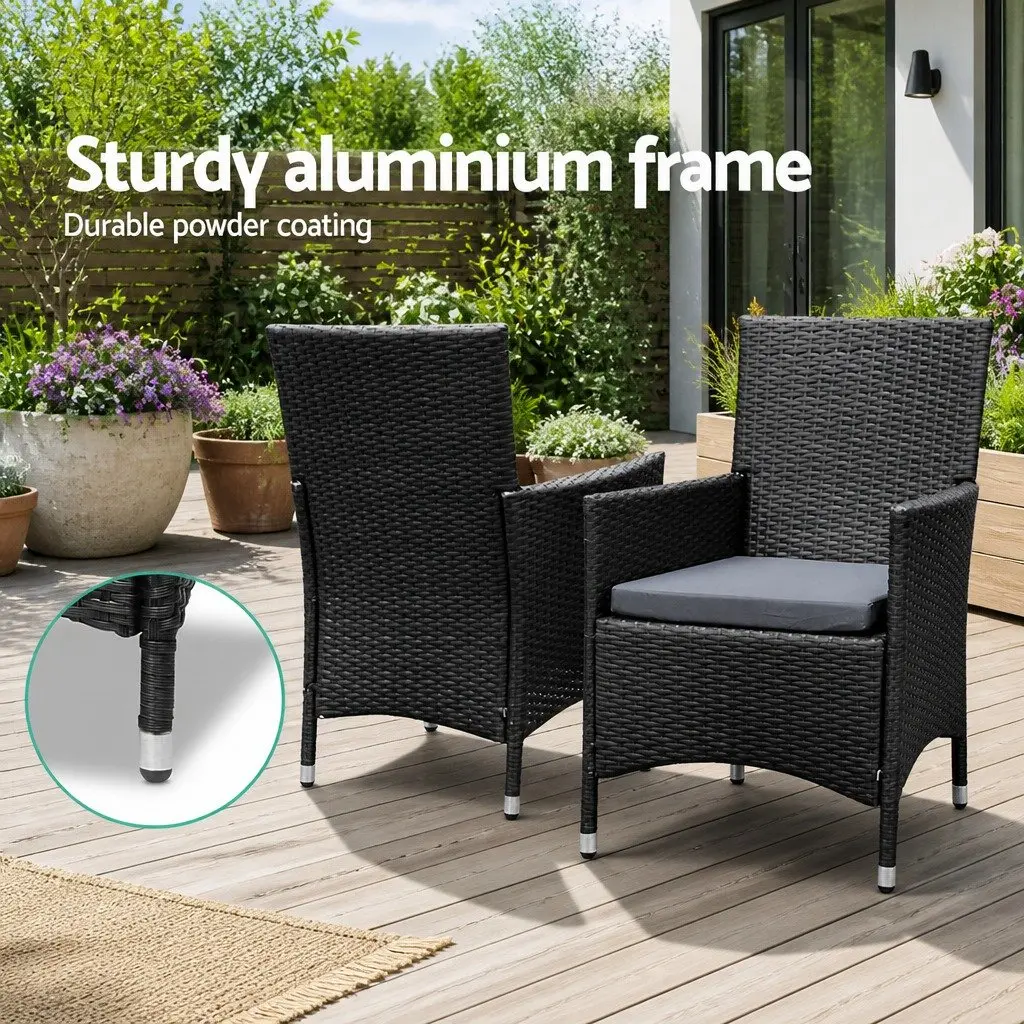 7-Piece Black Wicker Outdoor Dining Set with Cushions