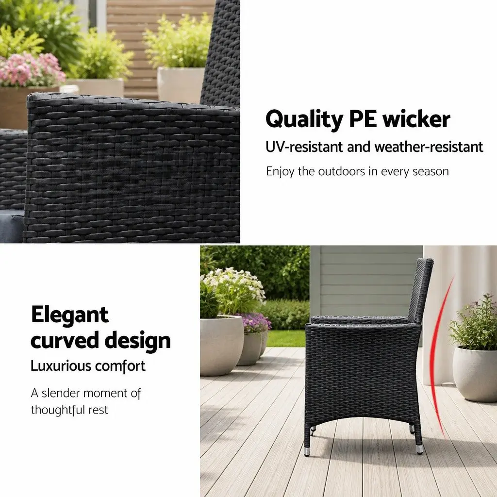 7-Piece Black Wicker Outdoor Dining Set with Cushions