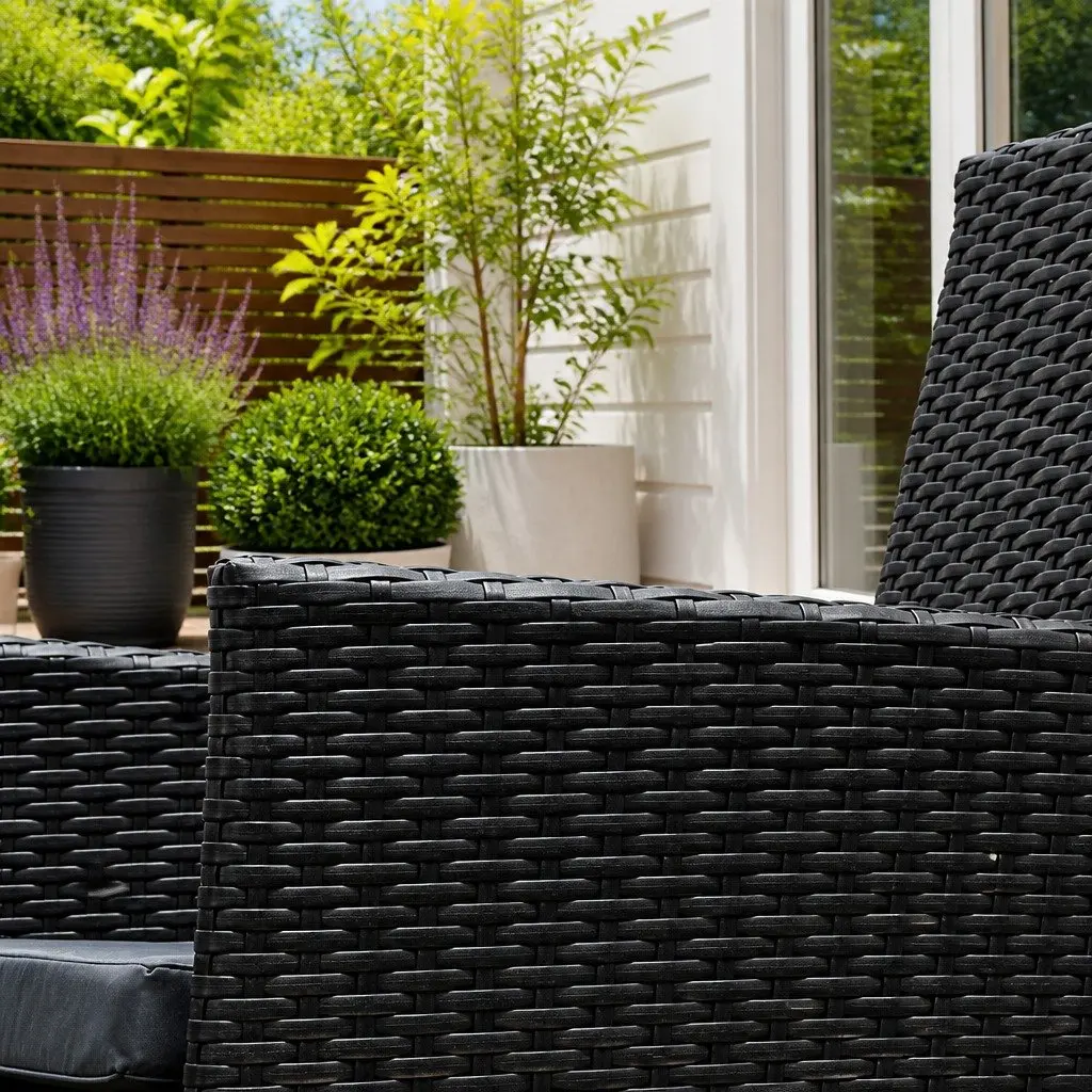 7-Piece Black Wicker Outdoor Dining Set with Cushions