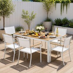 Sturdy 7-Piece Outdoor Dining Set with 6 Chairs in White