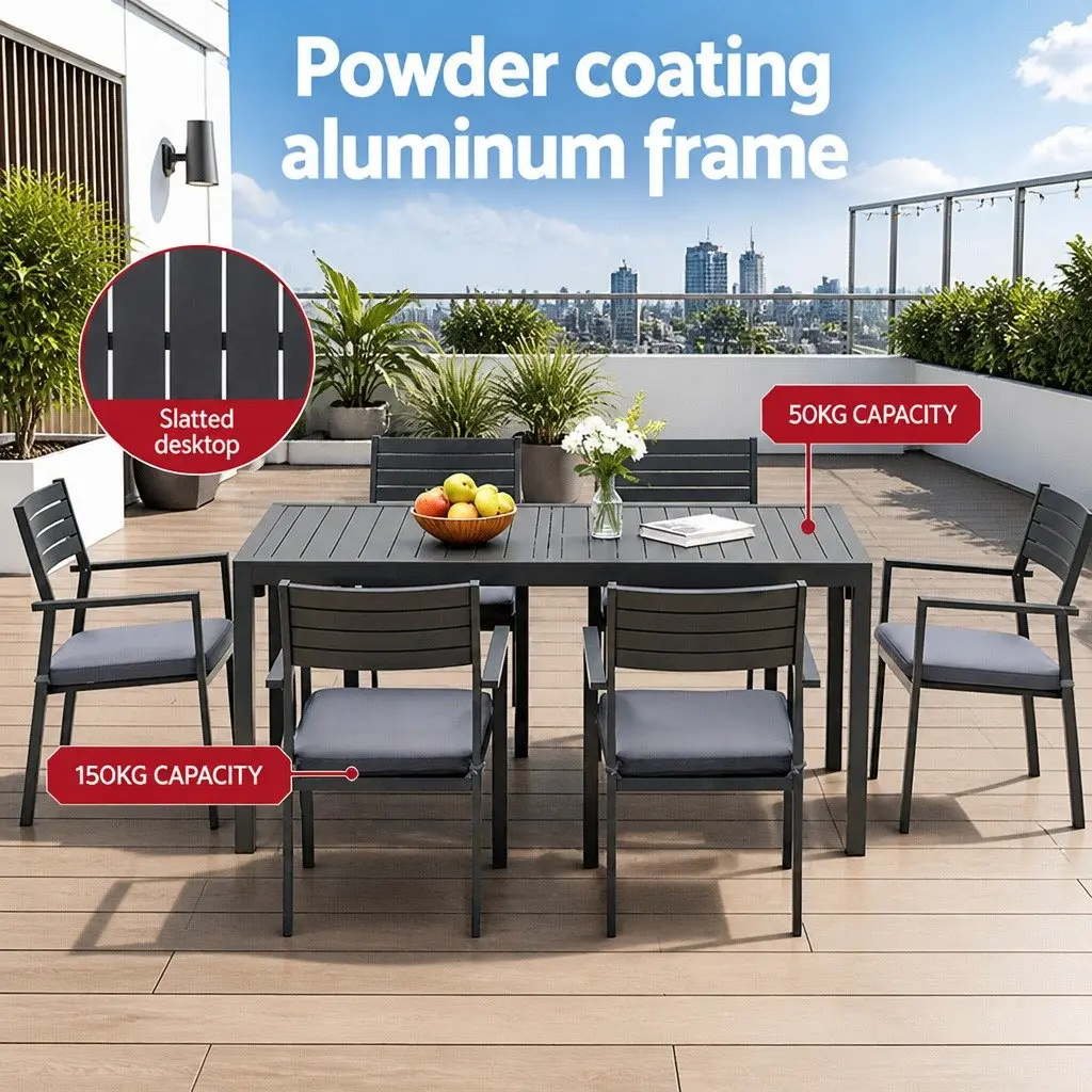 Outdoor Dining Set Aluminium Extendable Table 9 Piece Black Grey