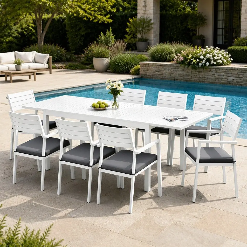 9-Piece Extendable Outdoor Dining Set in White