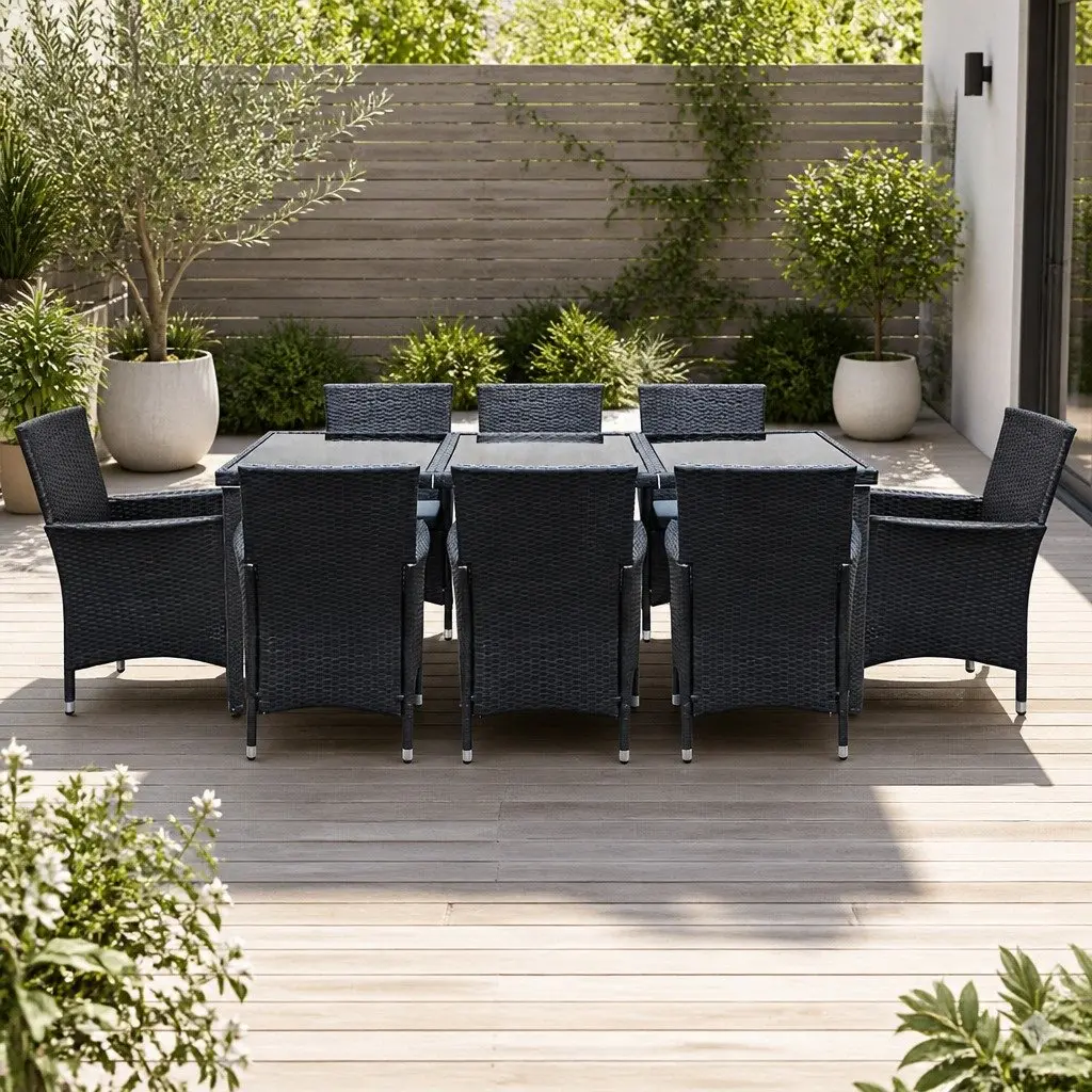 9-Piece Outdoor Dining Set with Durable Wicker Chairs