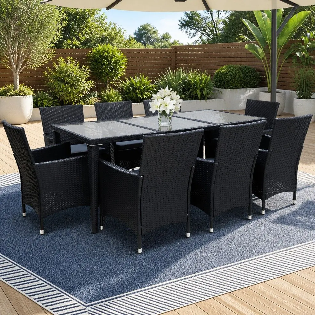9-Piece Outdoor Dining Set with Durable Wicker Chairs