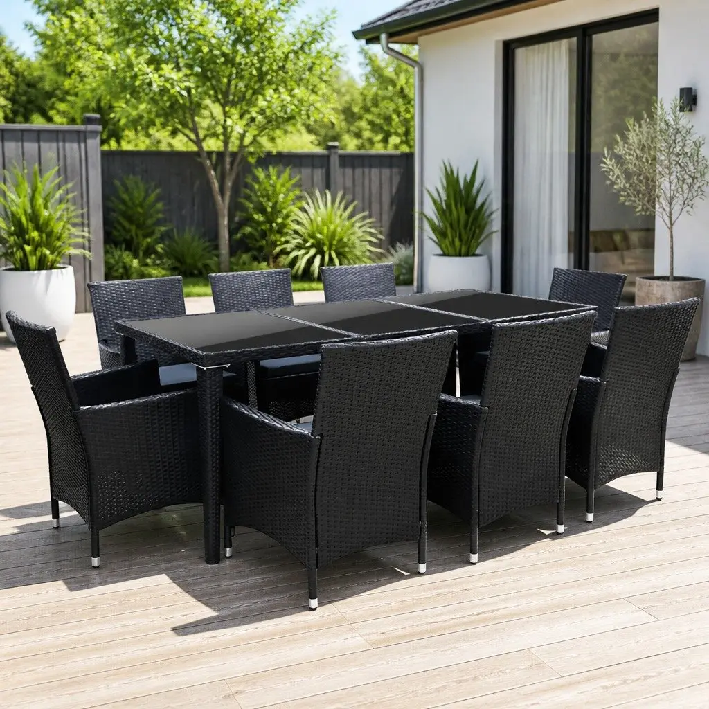9-Piece Outdoor Dining Set with Durable Wicker Chairs