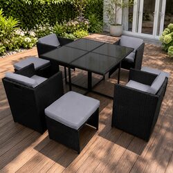 9-Piece Black Wicker Outdoor Dining Set for 8