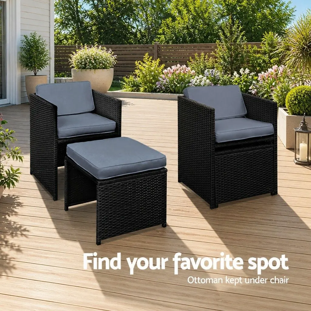 Outdoor Dining Set Wicker Steel 9 Piece Black Grey for 8 Seaters