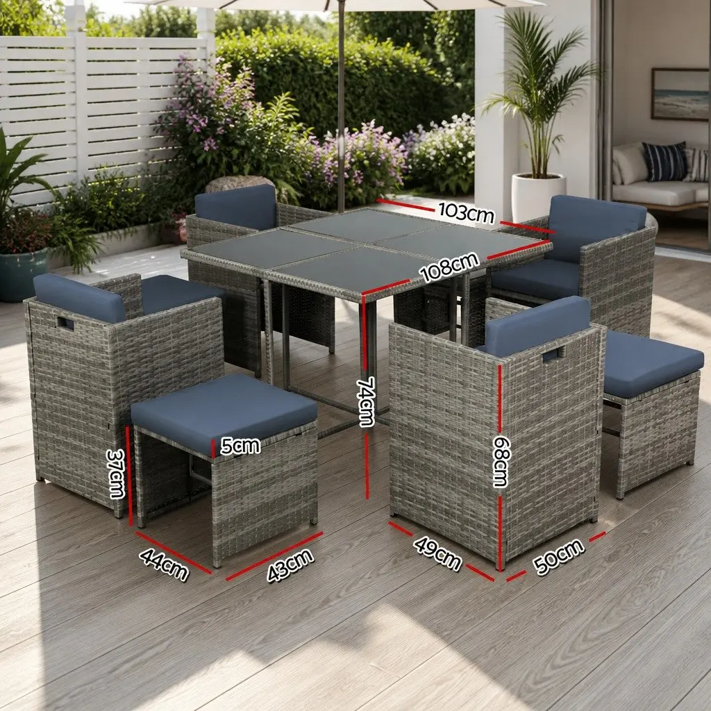 9-Piece Wicker Outdoor Dining Set with Storage Cover