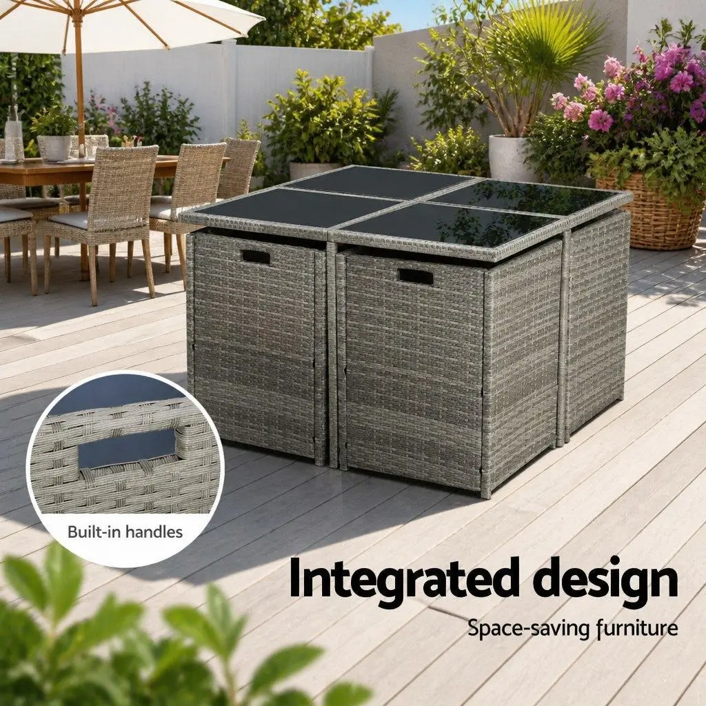 9-Piece Wicker Outdoor Dining Set with Storage Cover