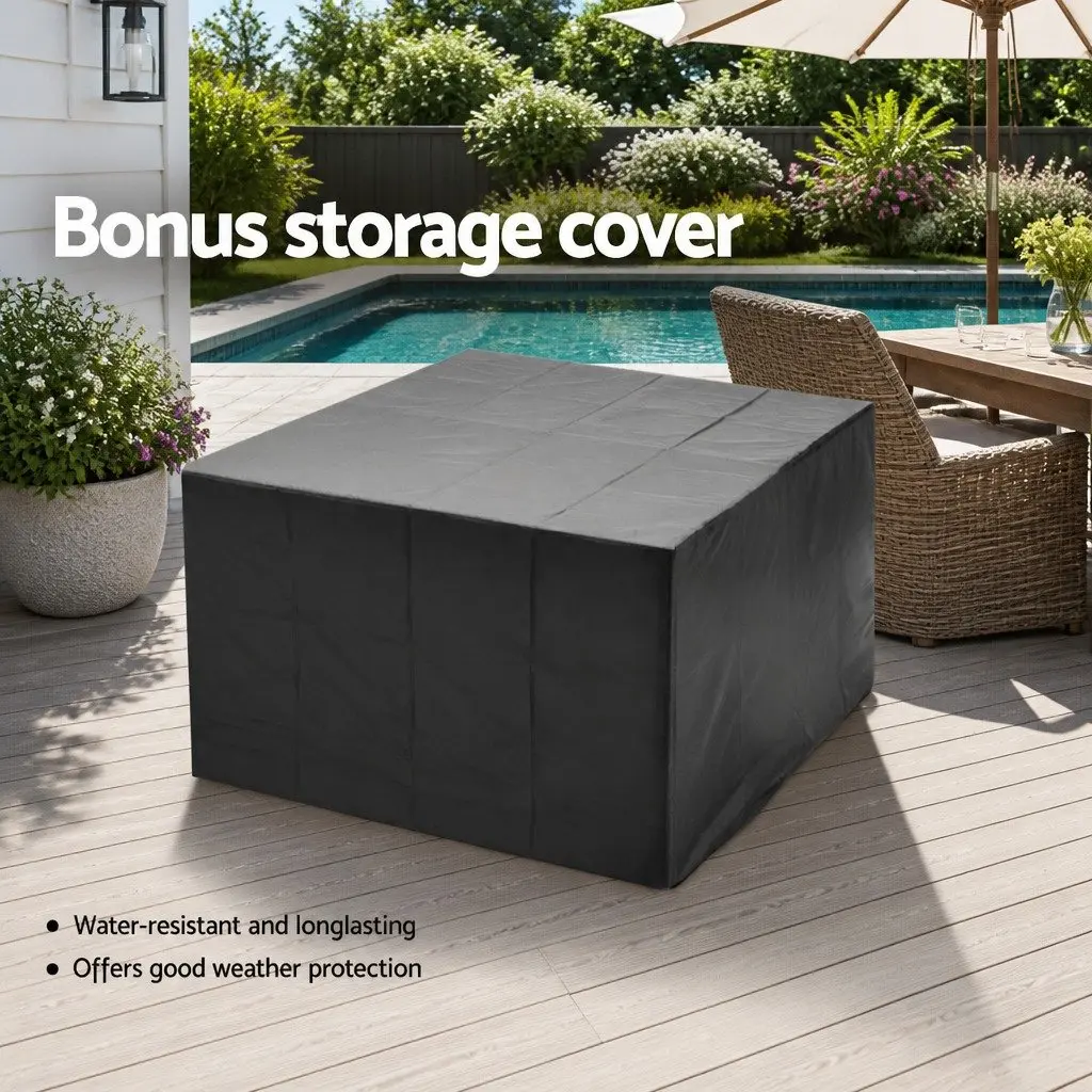 9-Piece Wicker Outdoor Dining Set with Storage Cover