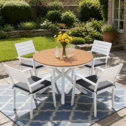 Durable Outdoor Dining Set with Round Table and Stackable Chairs