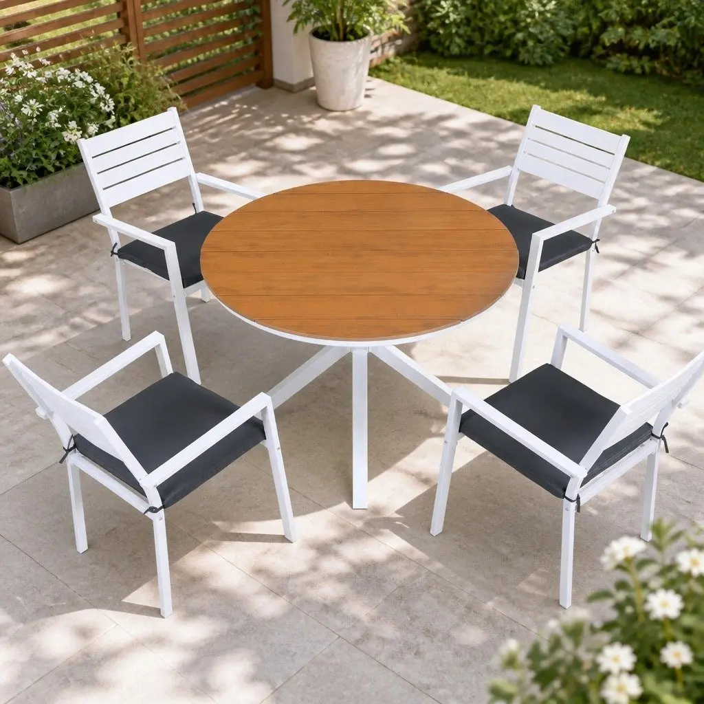 Outdoor Dining Set with Round Table and Stackable Chairs